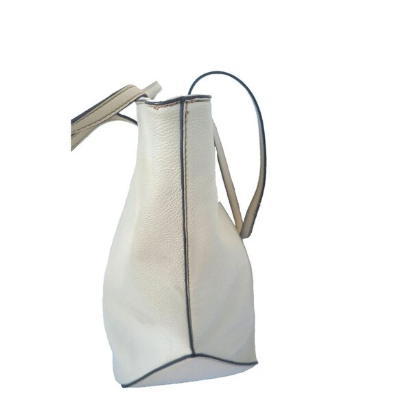 Nine West White Double handle Tote Cream Buckle Accents Pebbled Vegan Leather - Picture 3 of 15